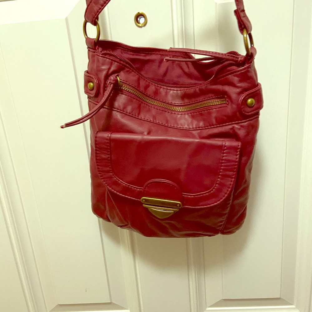 Faux leather burgundy cross body bag. NEW.